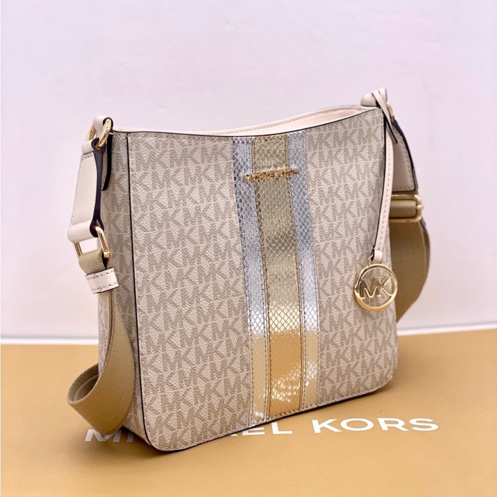 Michael Kors Jet Set Travel Small Logo Metallic Messenger Bag Crossbody